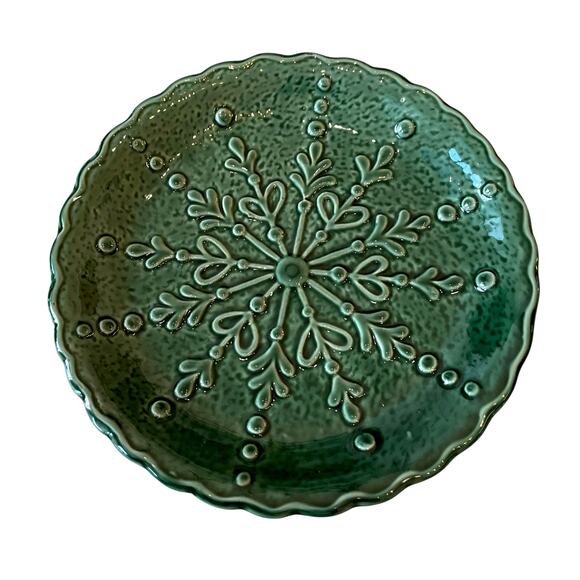 Potter's Studio Snowflake Salad Plates 7.5" Holiday Green Ceramic Set of 4 New - Picture 11 of 15